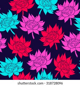 Vector pattern with flowers. Floral decor with lotuses. Original floral seamless ornament. 