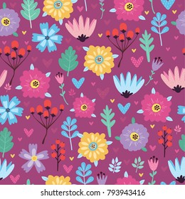 vector pattern with flowers and hearts. use for textile, background, fabric, wallpaper, St. Valentine's Day