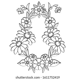 Vector pattern of flowers and leaves with place for your text in the center on a white background.