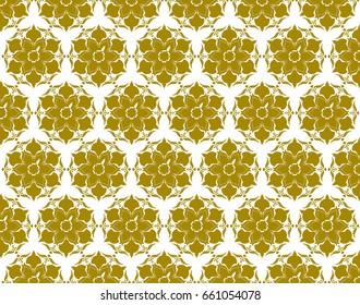 Vector pattern of flowers and leaves placed in a circle.