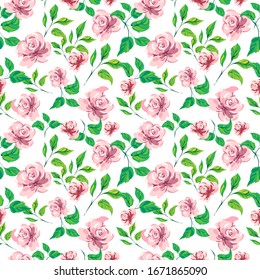 vector pattern of flowers on a white background of roses peonies. leaves are green. summer composition in a seamless style. for printing postcard fabric