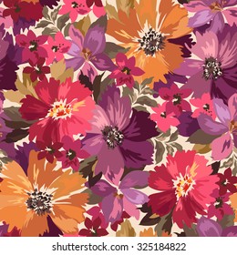 Vector pattern with flowers and plants. Fashion floral illustration.Seamless pattern.