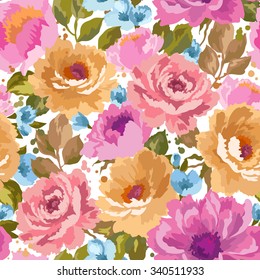 Vector pattern with flowers and plants. Fashion floral illustration.Seamless pattern.