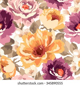 Vector pattern with flowers and plants. Fashion floral illustration.Seamless pattern.