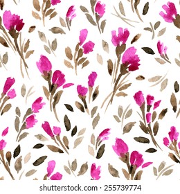 Vector pattern with flowers and plants.  Floral decor. Watercolor vector background.