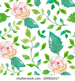 Vector pattern with flowers and plants. Floral decor. Original floral seamless background. Bright colors watercolor, autumn-summer botanical elements