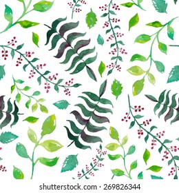 Vector pattern with flowers and plants. Floral decor. Original floral seamless background. Bright colors watercolor, autumn-summer botanical elements
