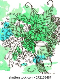 Vector pattern with flowers and plants. Floral decor. Original floral background. Bright colors watercolor. Vector watercolor grunge paint abstract floral design
