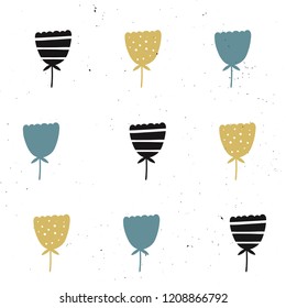 Vector  pattern with flowers. Scandinavian motives. Hand drawn style. eps 10