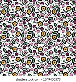 Vector pattern of flowers, seamless pattern. Elements for greeting cards, invitations, packaging, textiles. Vector model. Naive illustrations. Field flowers. Flower and garden icons.