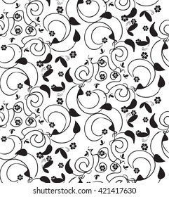 vector pattern with flowers, seamless,black on a white background