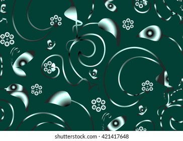 vector pattern with flowers, seamless,green