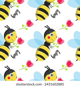Vector pattern, flowers, spring, bee