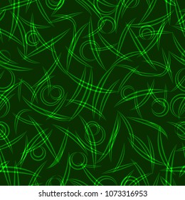 Vector pattern from flowing lines and ellipses in green tones for fabric or decorations. For prints or fabrics.
