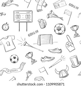 Vector pattern of football. Sketches on a white background.
