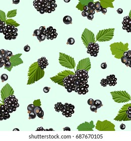 Vector pattern with a forest blackberry and a home-berry of black currant. Sweet and sour berries. Perfect for wallpapers, page backgrounds, surface textures, textile, packaging for natural food.