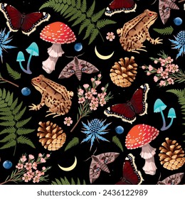 Vector pattern with forest flora and fauna