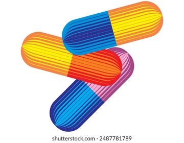 Vector pattern in the form of colored striped capsules from lines on a white background. Design element. vector background. 