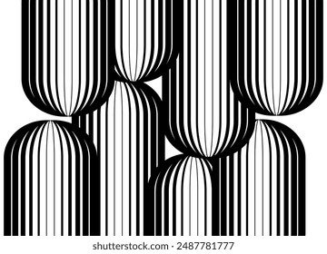Vector pattern in the form of striped capsules from black lines on a white background. Design element. vector background. 
