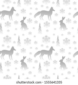 Vector pattern with fox and rabbit