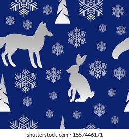 Vector pattern with fox and rabbit