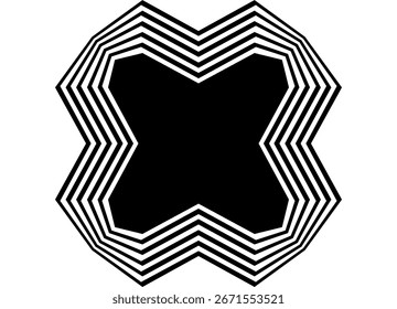 Vector pattern. Frame of black parallel retro lines on a white background. Broken Design Element. Vector background for covers, advertising, packaging. Abstract letter X