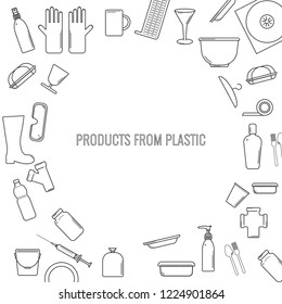Vector pattern, frame of plastic recyclable items. Place for the inscription. Template. 