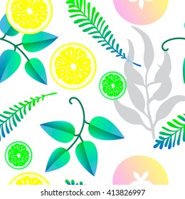 Vector pattern with fresh lemon, lime, mint and apple.