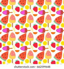vector pattern with fruits, berries and ice cream