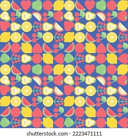 Vector pattern with fruits and berries on blue background