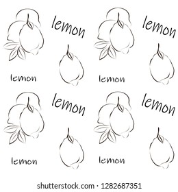 Vector pattern of fruits on a white background. Lemons on the pattern. Linear fruit pattern.