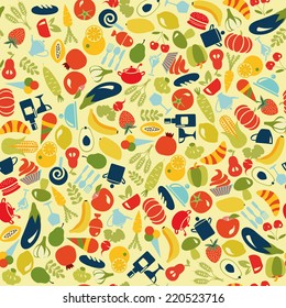 Vector Pattern  Of  Fruits And Vegetables Food And Beverages Seamless Background - Illustration