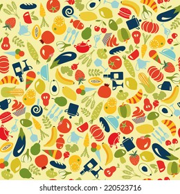 Vector pattern  of  Fruits and Vegetables food and beverages seamless background - Illustration