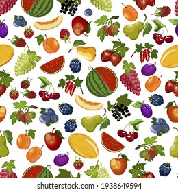 Vector pattern from fruits.Multicolored berries and fruits on a white background in a seamless pattern.