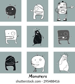 vector  pattern with  funny monsters