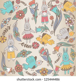 Vector pattern with funny rabbits.