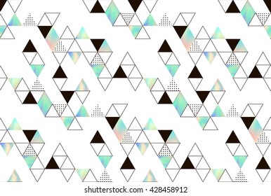 Vector pattern with geometric elements. Triangles with holographic texture. Hipster pattern for fabrics or covers.