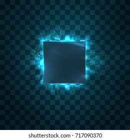 vector pattern, geometric figure with glare and lightning on a dark background