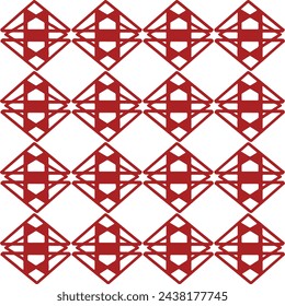 vector pattern, geometric vector with floral motif and rhombuses or squares in red shades
