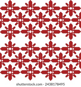 vector pattern, geometric vector with floral motif and rhombuses or squares in red shades