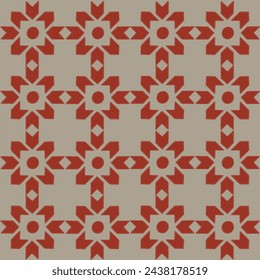 vector pattern, geometric vector with floral motif and rhombuses or squares in red shades
