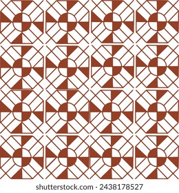 vector pattern, geometric vector with floral motif and rhombuses or squares in red shades