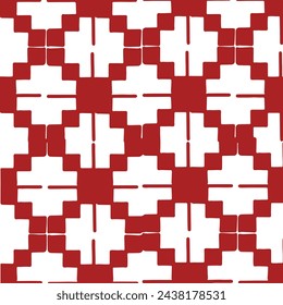 vector pattern, geometric vector with floral motif and rhombuses or squares in red shades
