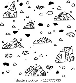 Vector pattern. Geometric Icebergs. Ornamental silhouette. Black and white. Iceberg. Mountains. Stones.