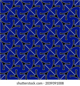 vector pattern in geometric ornamental style. Black and white and blue pattern.