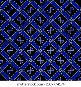 vector pattern in geometric ornamental style. Black and white and blue pattern.
