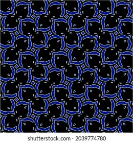 vector pattern in geometric ornamental style. Black and white and blue pattern.