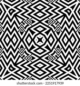 Vektormuster im geometrischen Zierstil. Schwarz-Weiß-Farbe.Nahtloses Muster.