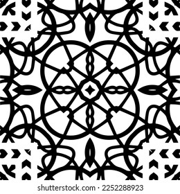 Vector pattern in geometric ornamental style. Black and white color.Seamless pattern.