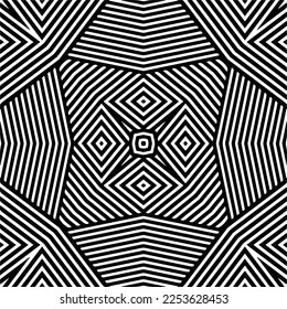 
Vector pattern in geometric ornamental style. Black and white color.
Simple geo all over print block for apparel textile, ladies dress, fashion garment, digital wall paper.